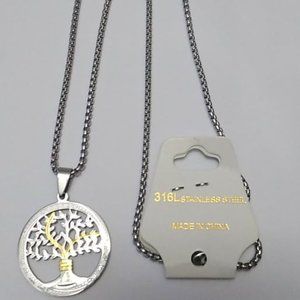 Tree of Life Pendant Stainless Steel Silver and Gold Color Necklace